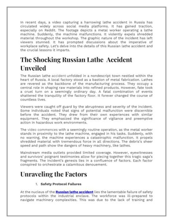The Call for Caution: Understanding the `russian lathe accident` and Workplace Safety